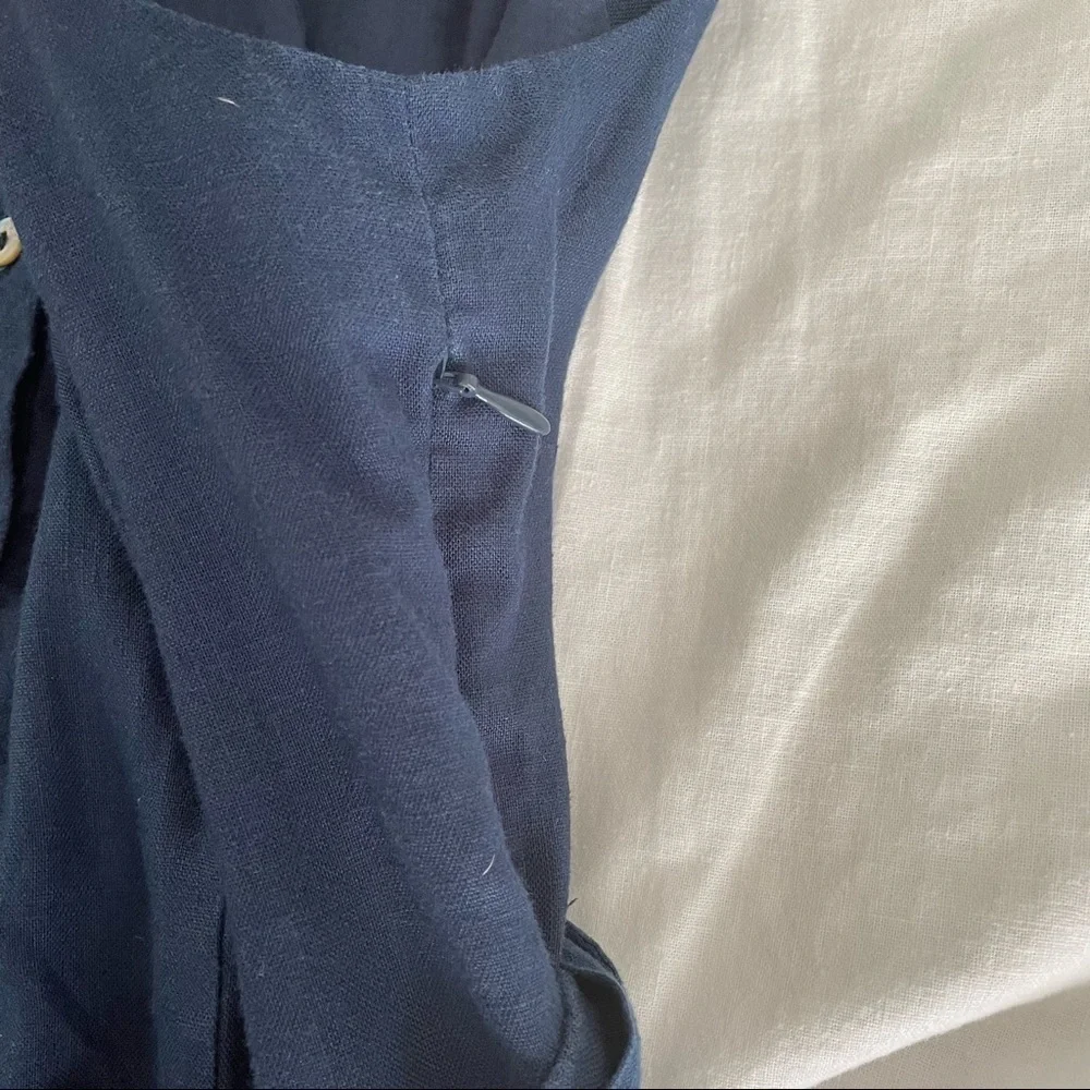 Tahari SZ 2 100% Linen Shirt Dress Navy blue fit flair - Picture 8 of 8